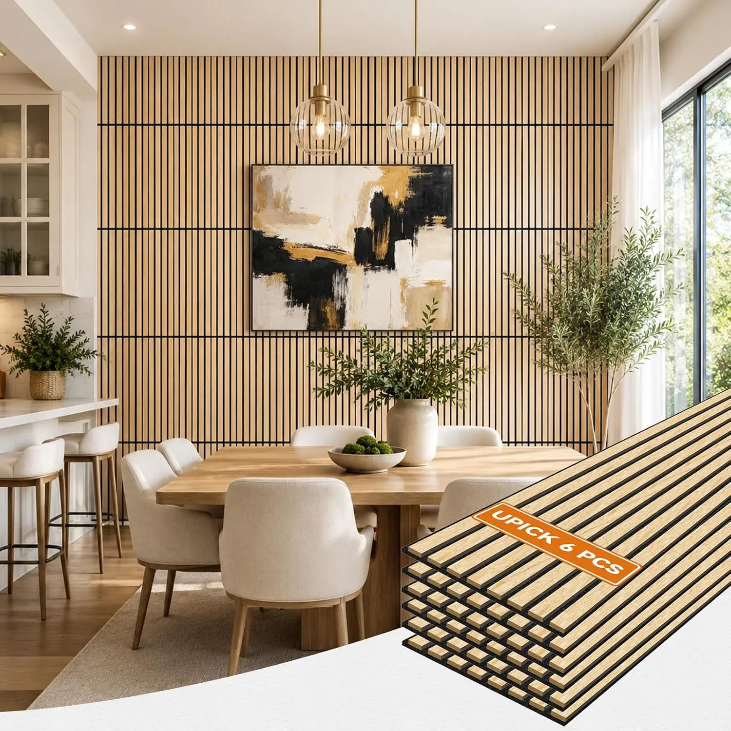 Acoustic  Slat Wall Panels 24"x12" Oak for Interior Decor 6 Pack | MDF  Sound absorbing and soundproof panels, decorative accent wall for living room, bedroom,office interior decor