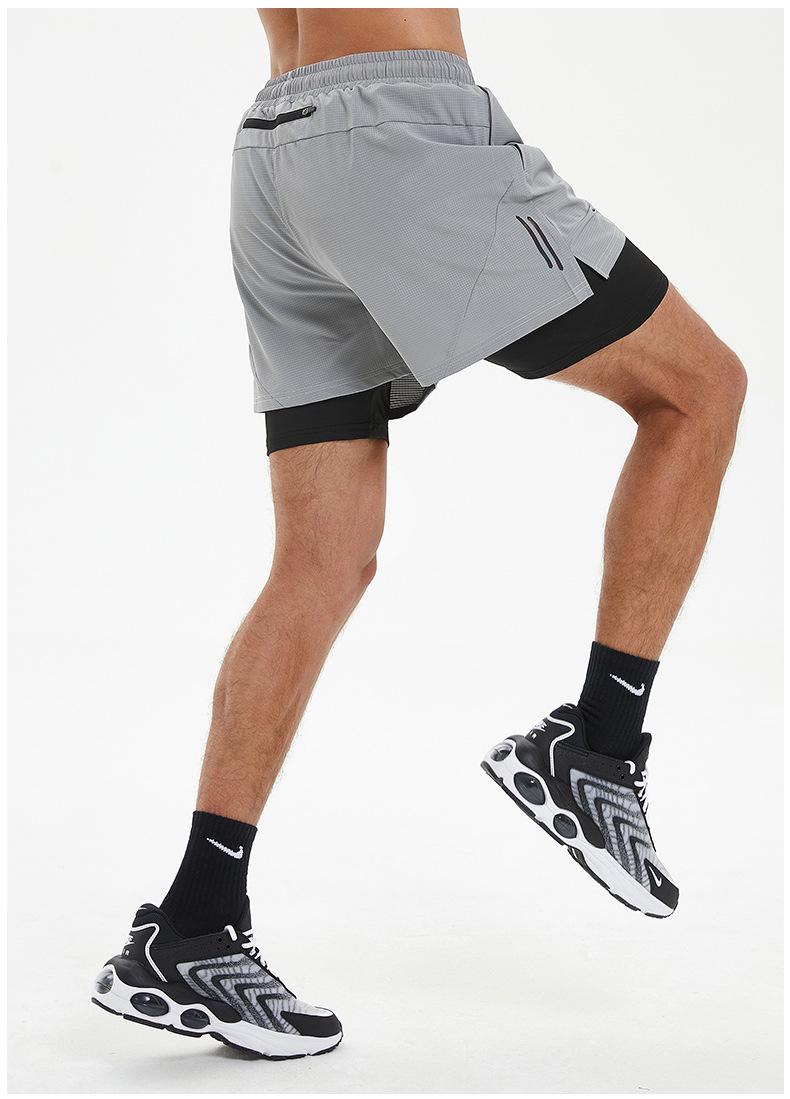 2026 New Fake Two-Piece Men's Fitness Shorts, Quick-Dry Anti-Embarrassment Swim Trunks for Beach & Running