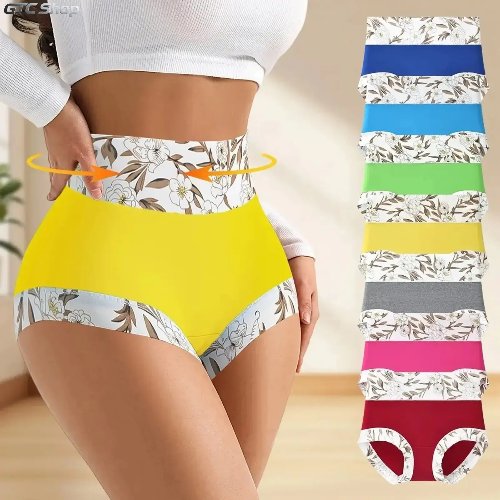 Women High-Waisted Seamless Floral Print Panties Pack, Super Soft All Season Mixed Color Intimates, Smooth No-Roll Elegant Undies, Comfort Underwear for Everyday Casual Sports Workout & Outdoor Daily Wear