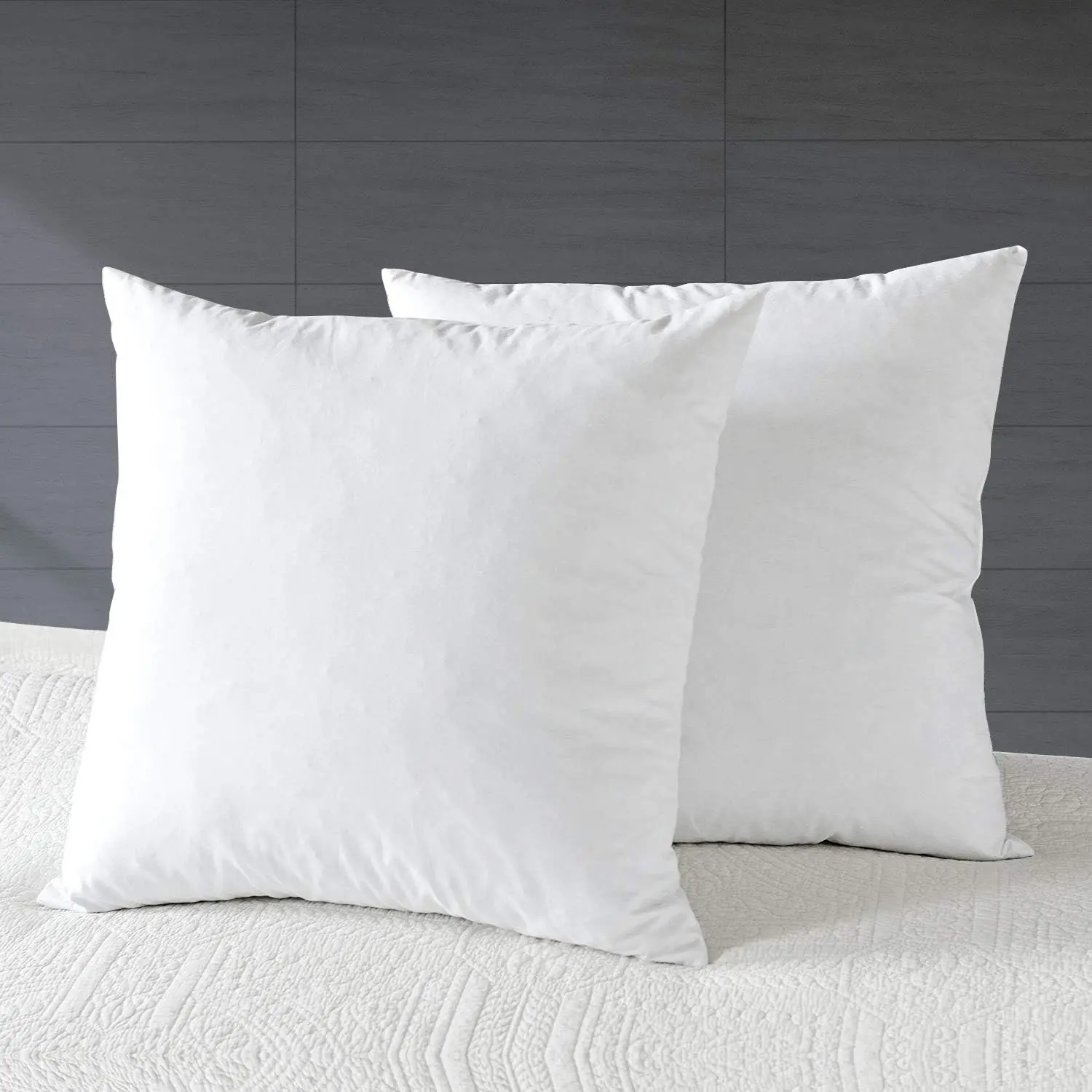 Organic 16x16 Feather Down Throw Pillow Inserts Set of 2, 100% Cotton, Soft Square Decorative Pillow Form Core for Sofa, Bed, Couch, Cushion Sham Stuffer