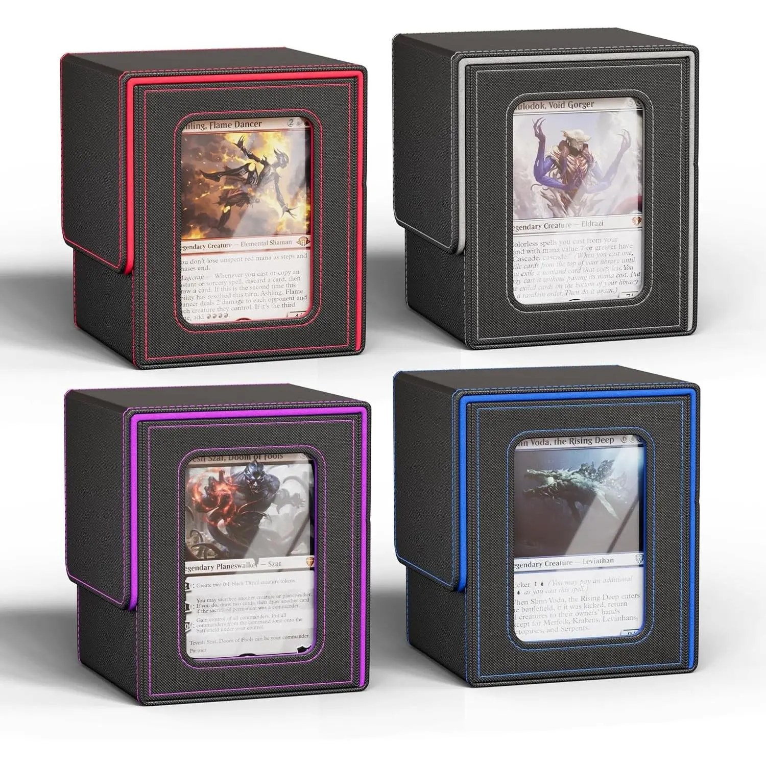 4-Pack MTG Commander Deck Box with Independent Commander Display - Magnetic Deck Case Fits 400 Double-Sleeved Cards, Includes 8 Dividers & 4 Top Loaders, for Magic the Gathering TCG (4 Colors)