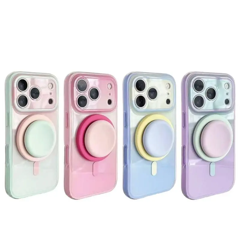 Magnetic 2-in-1 Double-Layer Gradient Full-Cover AI Button Hard Phone Case for iPhone 17 Pro Max/16/15 - Anti-Drop, Shockproof, Fashionable New Protective Cover