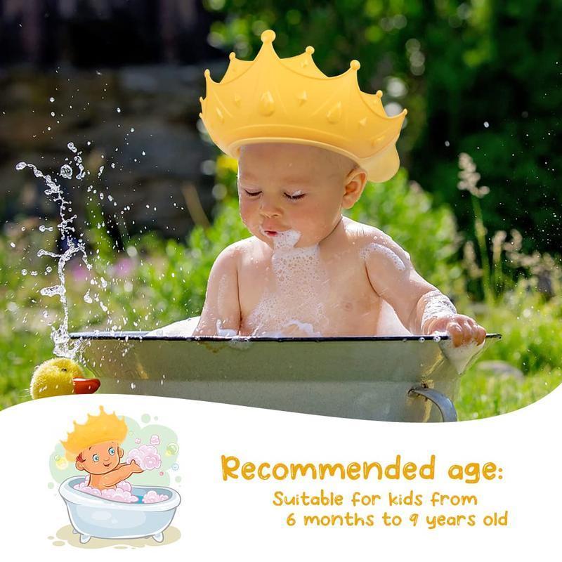 [Holiday Haul] Cute Cartoon Crown Baby Shower Cap – 1 Pack, Reusable Soft Silicone, Comfortable & Protective for Eyes and Ears, Perfect for Kids and Home Bath Time