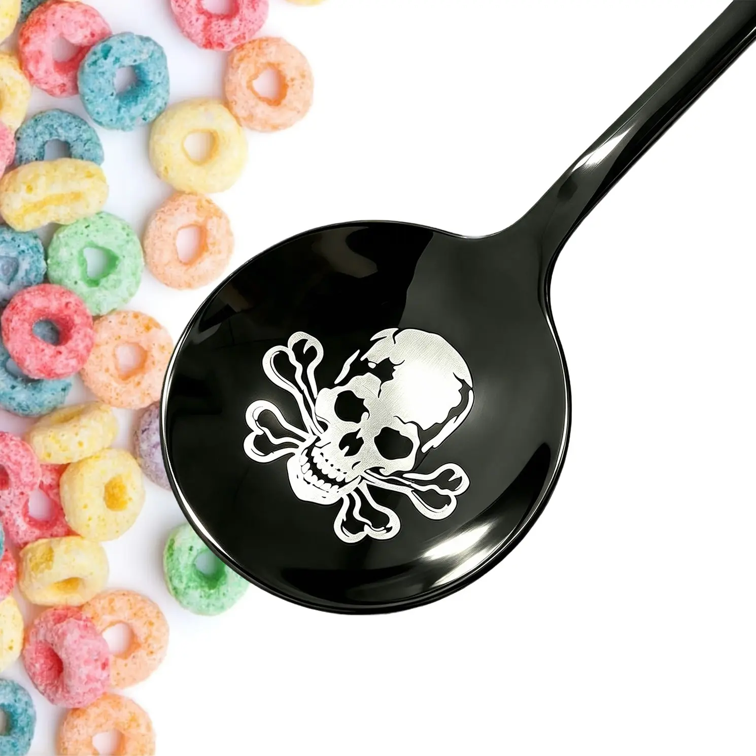 4/6/8 Pack Skull Design Cereal Spoon, Durable Stainless Steel Soup Spoon, Cool Dessert spoon for Halloween, Thanksgiving, Christmas, Great Gift