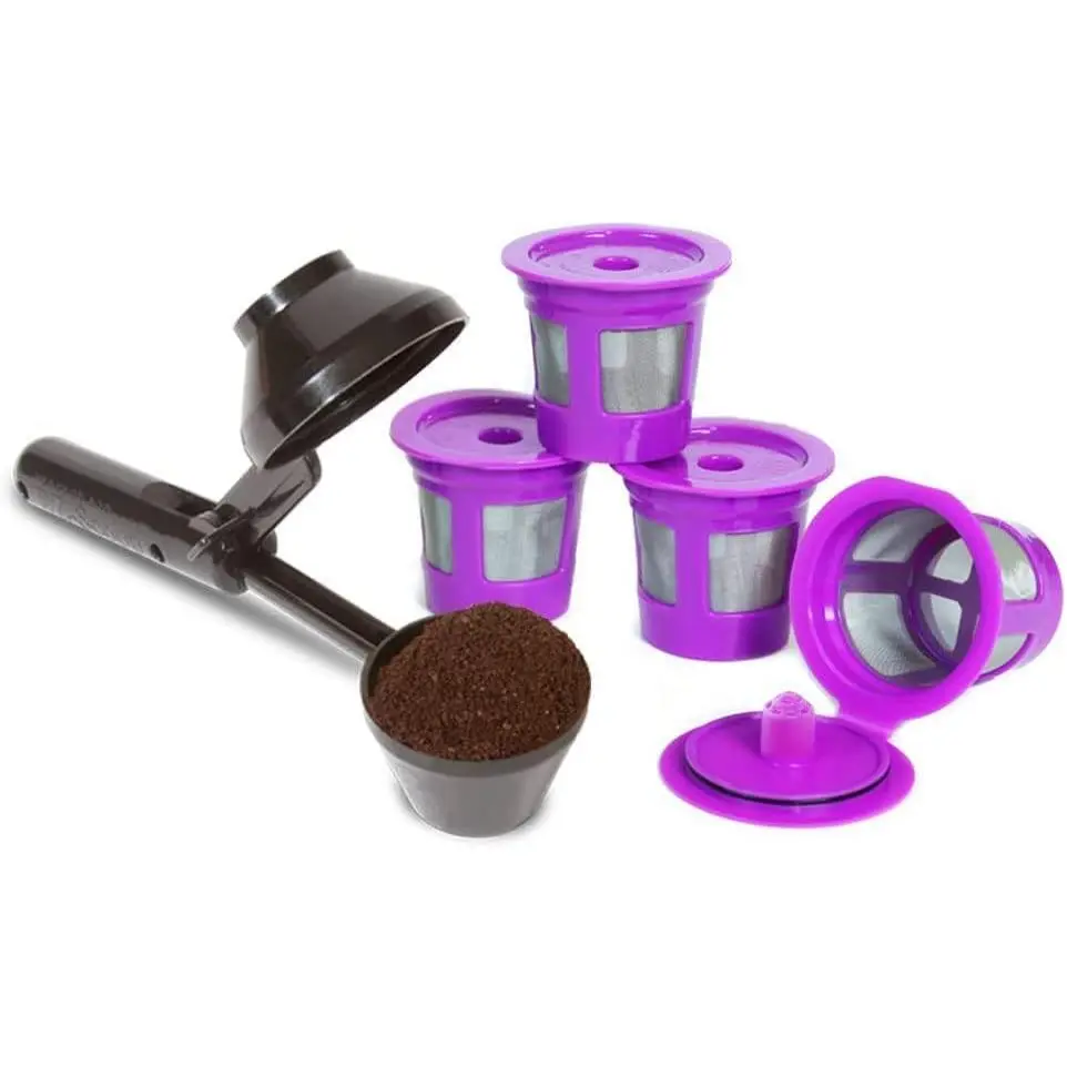 2-Item Bundle: 4-Pack Cafe Save 1-Stream Reusable K Cup Coffee Filters + EZ-Scoop 2 Tbsp Scoop with Integrated Funnel, Refillable Pod Capsule For Use with Keurig & Select Single Cup Coffee Maker