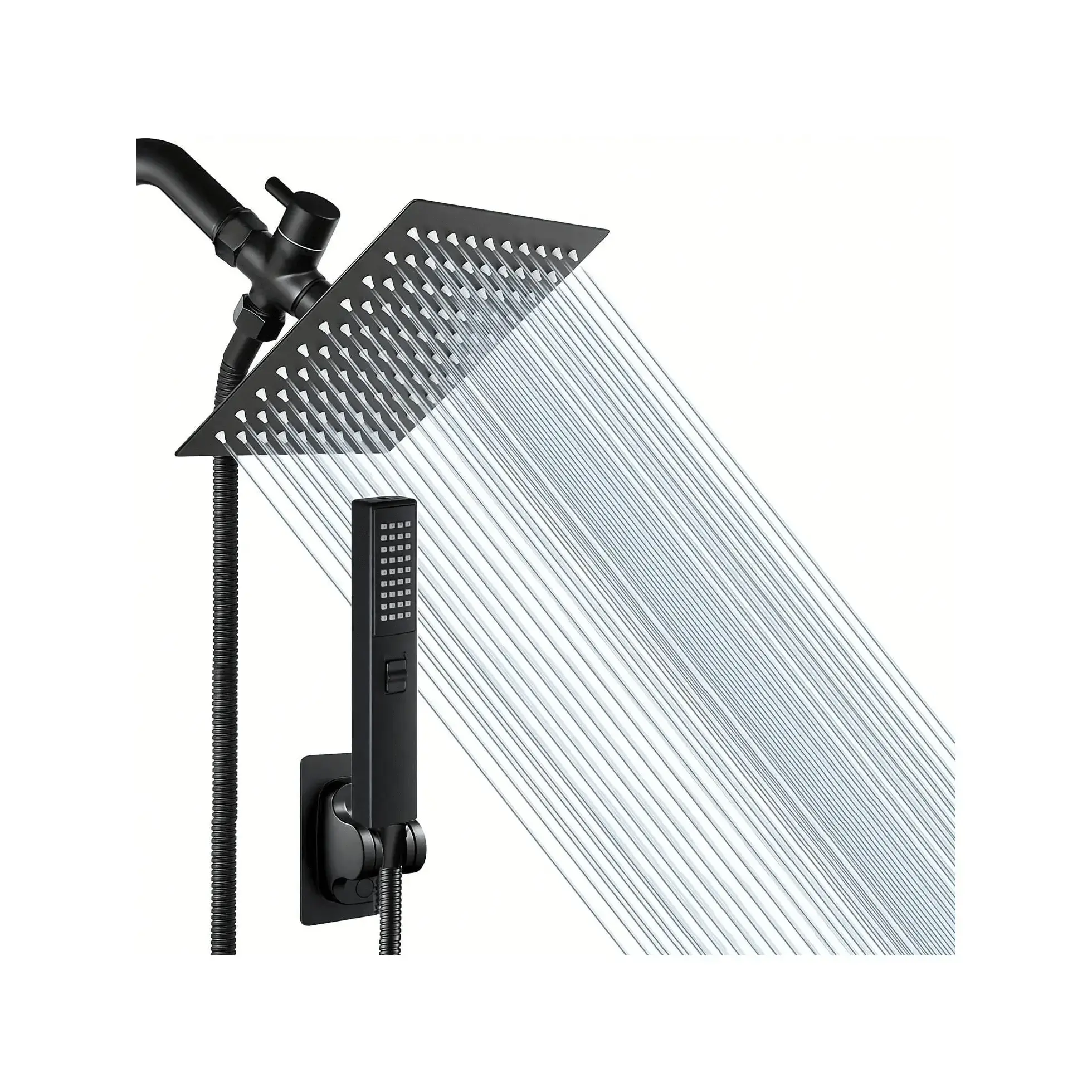 High Pressure Square Rain Shower Head With Handheld Sprayer Combo, Includes 60" Stainless Steel Hose, 3-Way Diverter Valve, Adhesive Shower Head Holder, Double Shower Head Set Home Bathroom Decor Summer Bathroom Accessories
