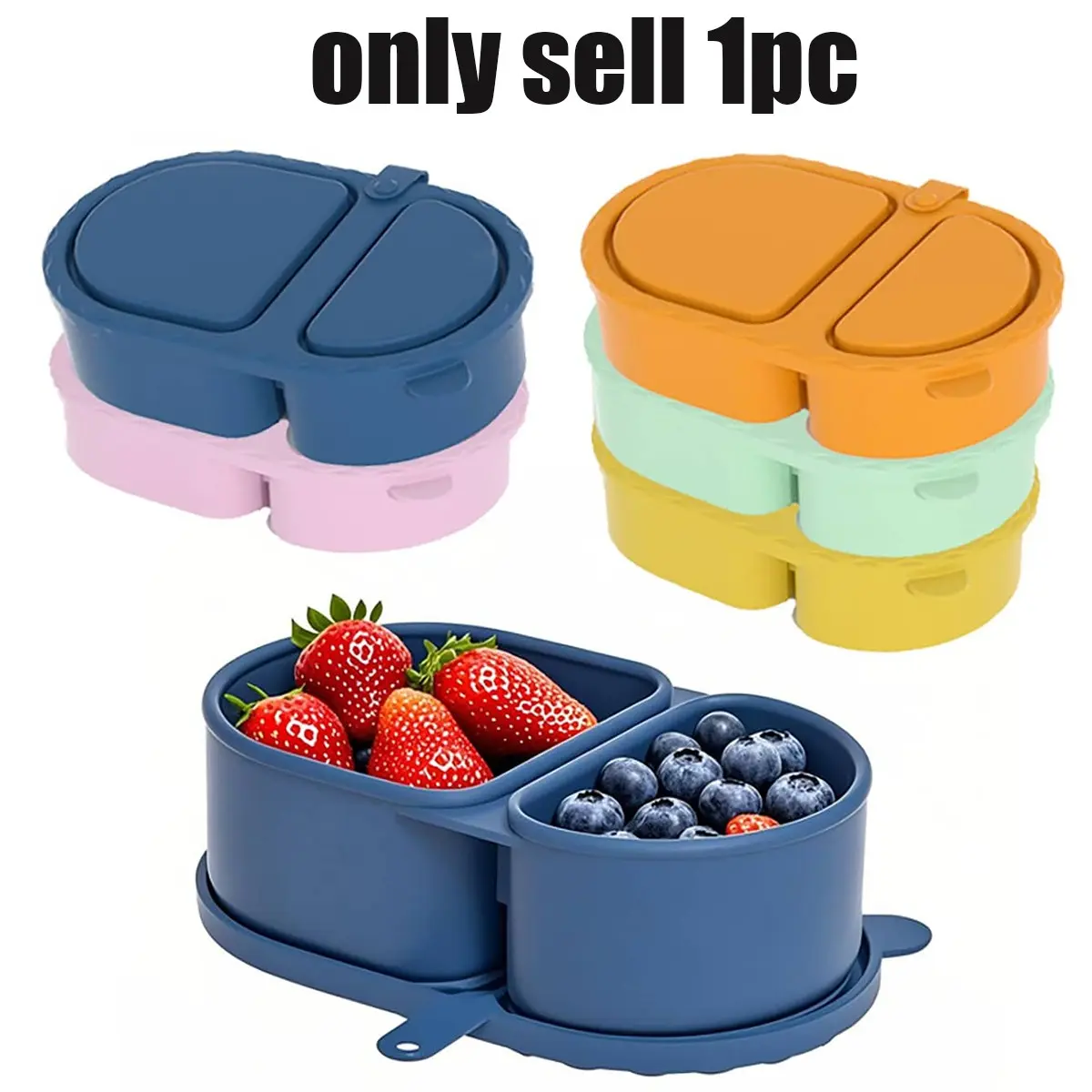 Reusable Silicone Snack Box with Lid, Mini Dual Compartment Design, Portable Food Storage Container for Picnics, School, Office