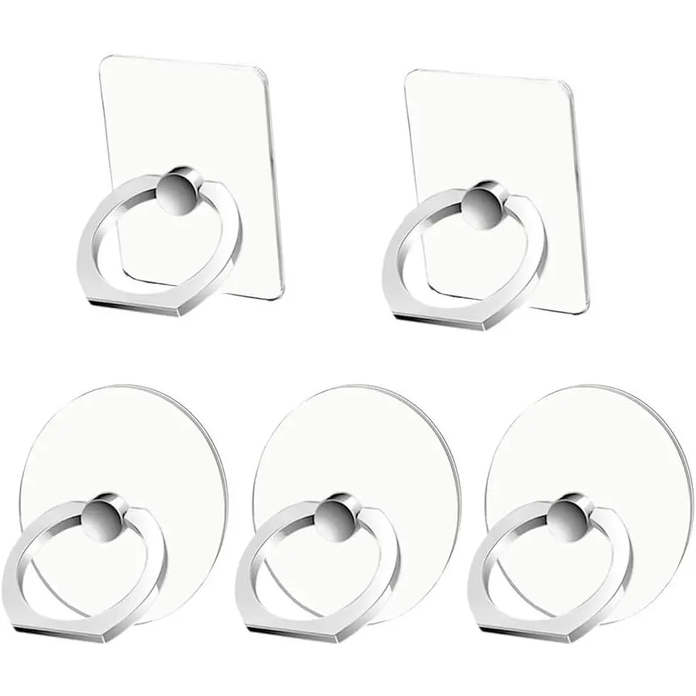 Cell Phone Ring Holder Stand 5 Pack , Transparent Phone Ring Holder Finger Kickstand 360° Rotation, Clear Phone Ring Grip Compatible with Various Mobile Phones and Tablet