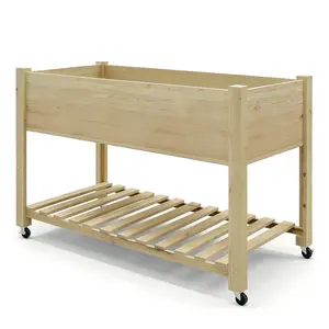 Raised Garden Bed On Wheels, 48" L x 24" W x 30" H Elevated Wooden Planter Box with Legs and Storage Shelf, Mobile Planter Box for Vegetables, Flowers, Outdoor Patio, Backyard Gardening