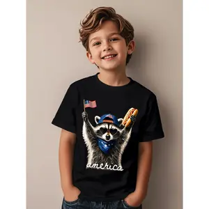 USA America Raccoon Hot Dog 1776-2026 4th of July 250 Years Novelty Awesome Graphic Kid T-Shirt Casual Kid T Shirts Streetwear Tees Tops for Kid