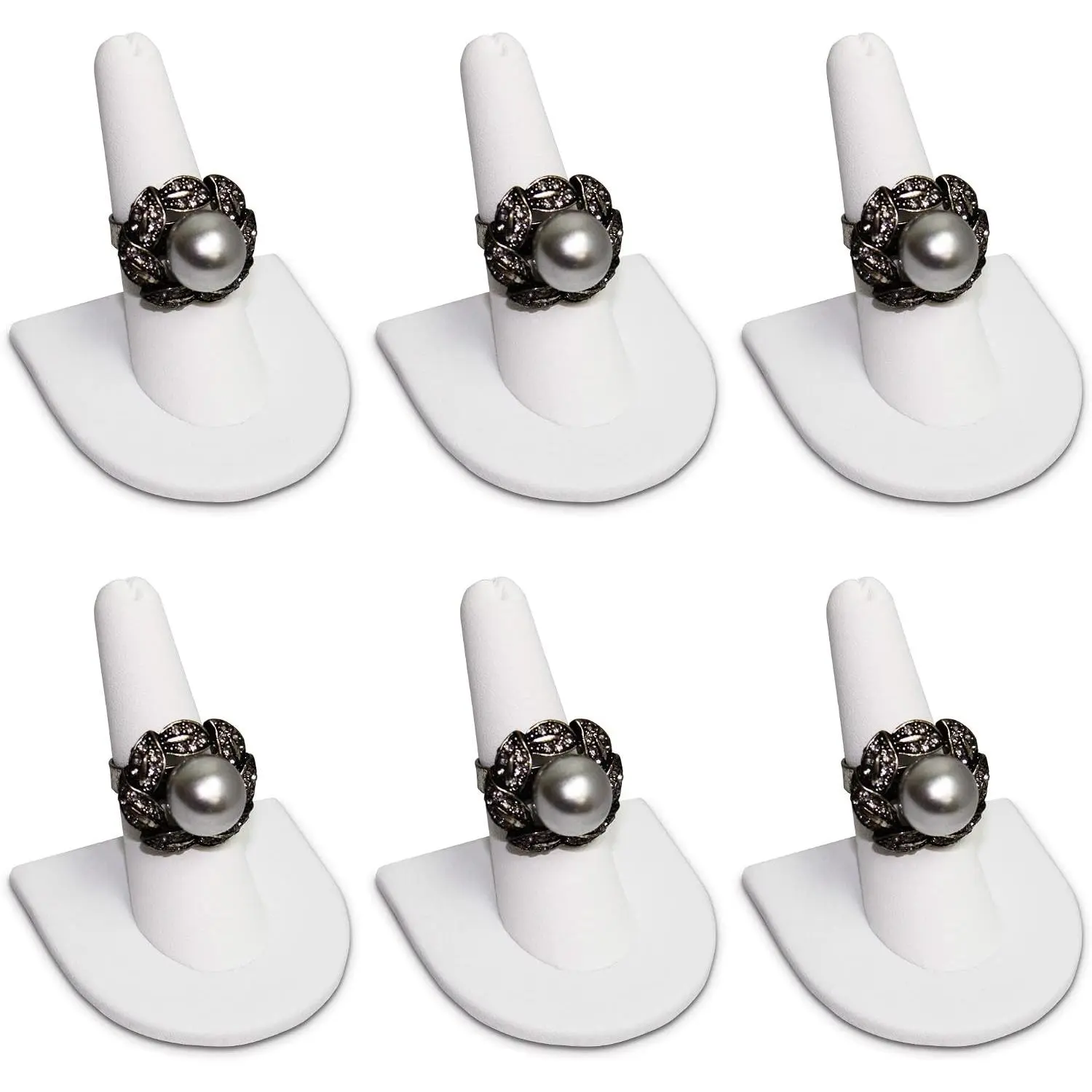 6 Pcs Set Finger Ring Stand Jewelry Display Holder Showcase Ring Display Drawer Leatherette Storage Jewelry Stands for Shows, White Faux Leather