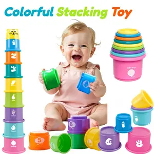 9pcs/Set Colorful Stacking Cups Toys for Kids - Fine Motor Skills Development, Colorful Plastic Stacking Puzzle Toy with Numbered Cups 1-8, Hand-Eye Coordination & Balance Learning, Random Color