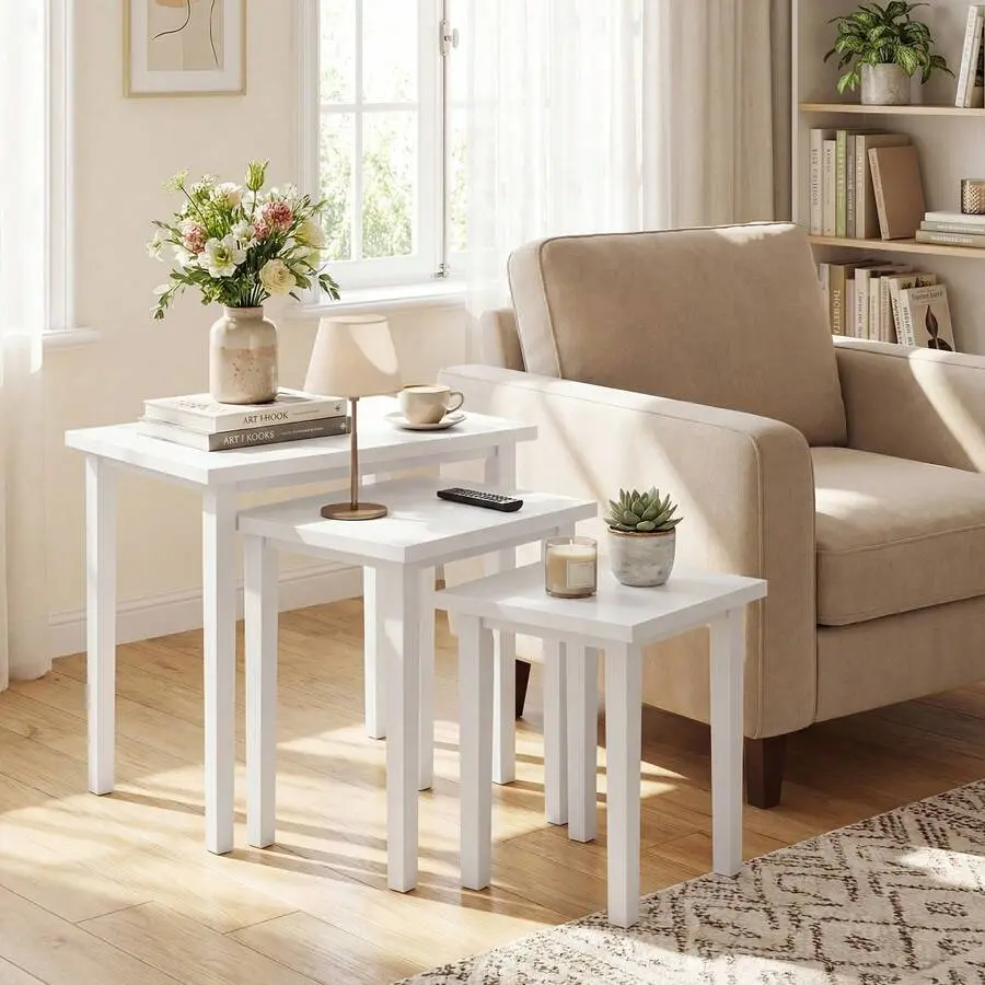 3 PCS Nesting End Tables Farmhouse Rectangle Side Table Set For Living Room,Adjustable,Mobile,Standing,entryway,gaming,desk,office,,affordable,dining,bedroom,vanity,,coffee,dinner,home,,black,finish,,space,