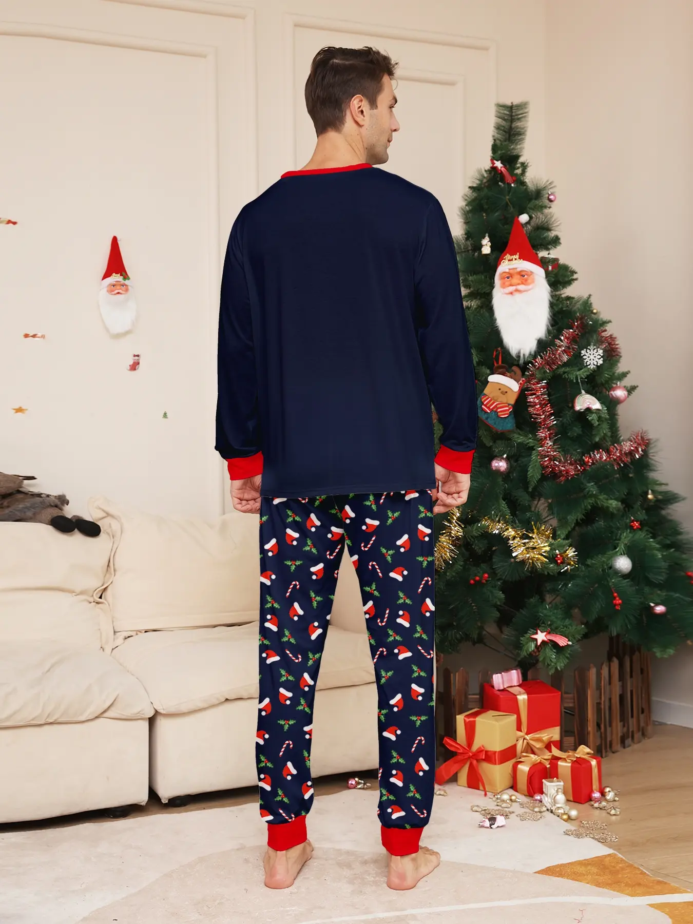 European Style Christmas Print Family Four Matching Long Pajama Two-Piece Set, Hot Sale Festive Outfit