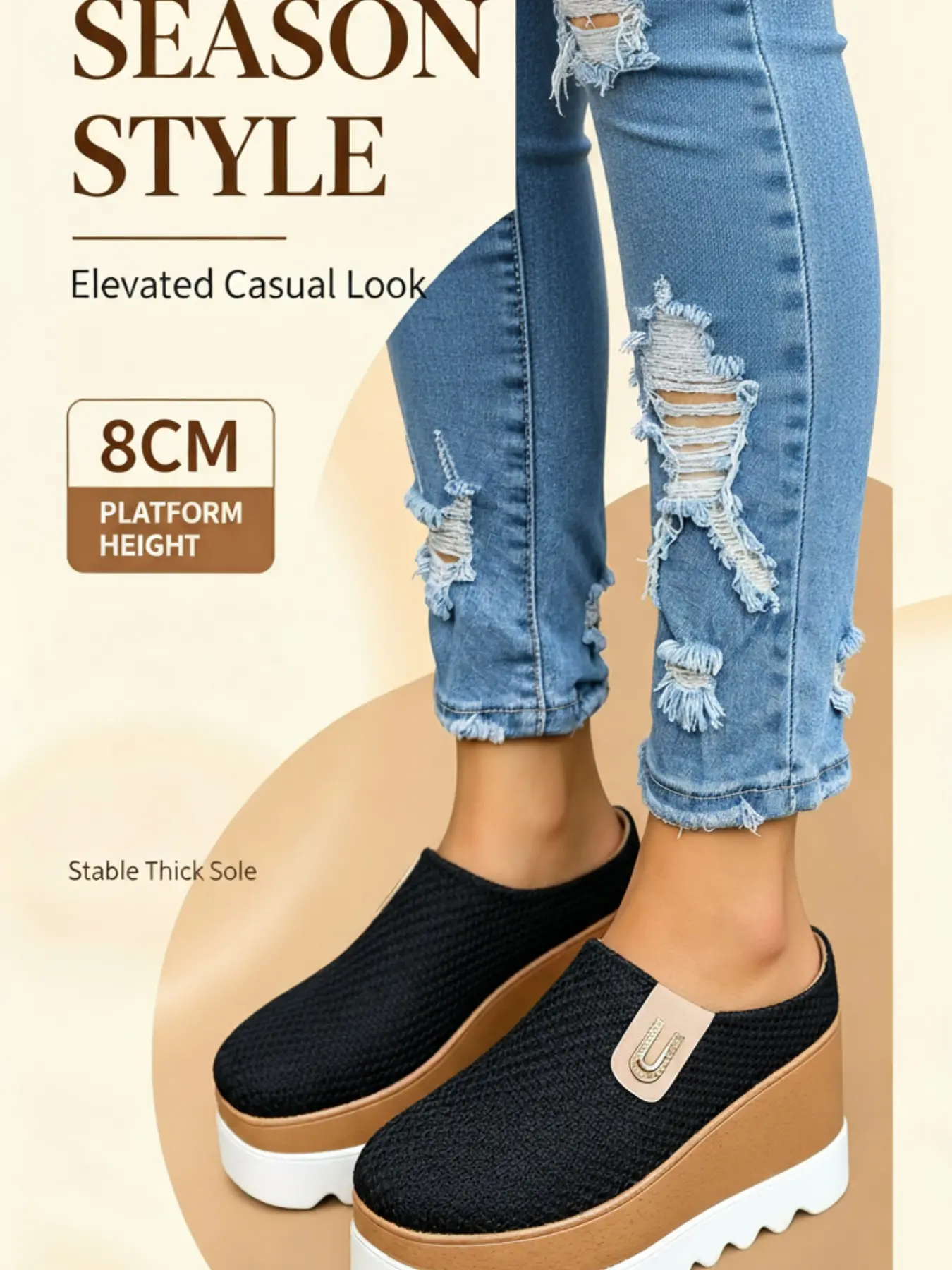 Women's Fashion Thick Sole Slip-On Shoes, Casual Fashion Shoes, Comfortable and Stylish Footwear, Perfect for Daily Wear, Trendy and Versatile Design