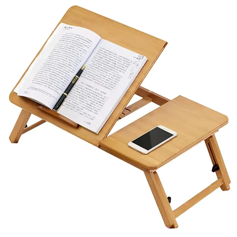 Adjustable Foldable Bamboo Lap Desk, Height & Angle Adjustable Laptop Bed Tray, Portable Floor Table for Dorm Breakfast Reading Work