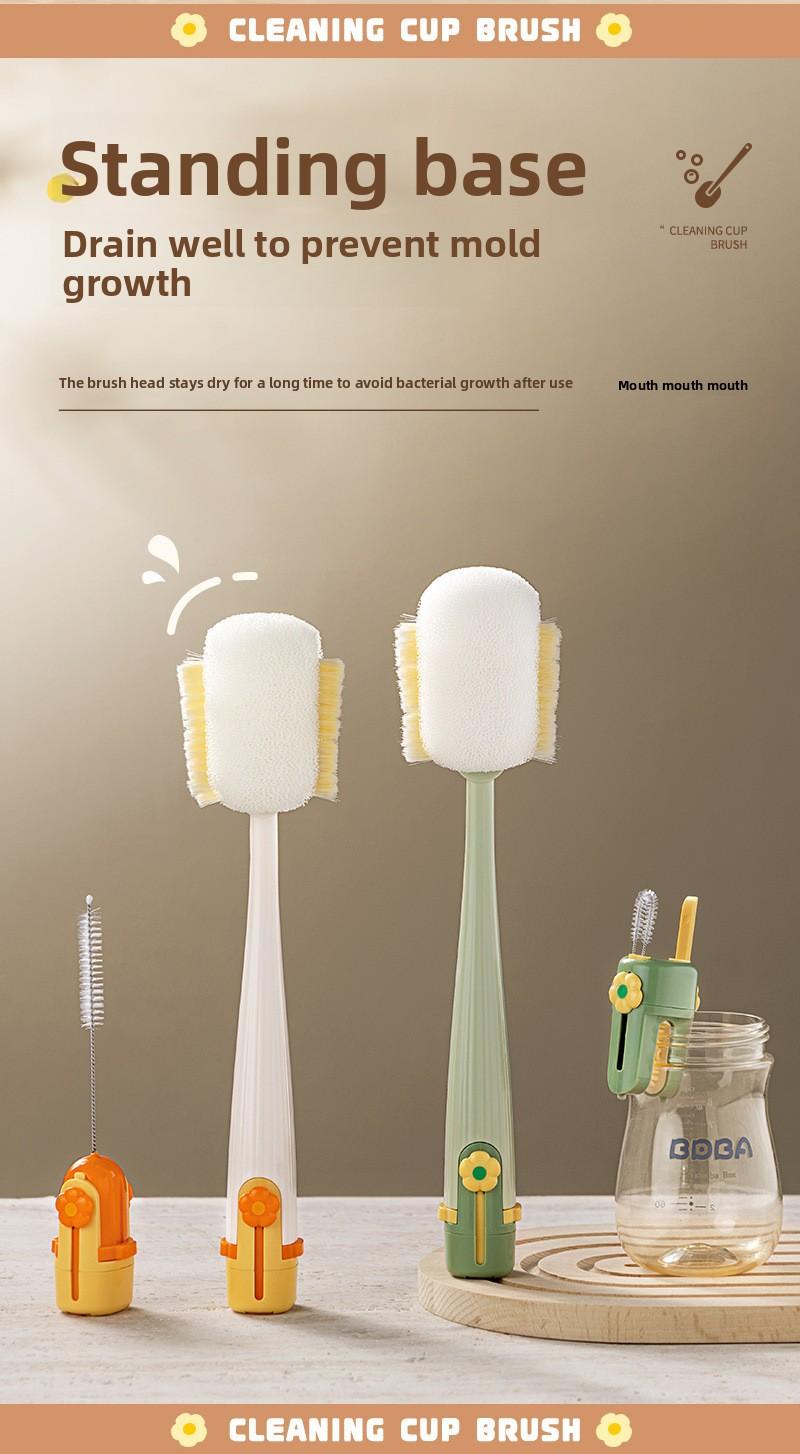 Long-handled multi-functional 5-in-1 cup brush, a handy tool for cleaning water cups, specially designed for cleaning thermos cup lids and baby bottles