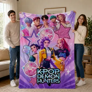 KPop Demon Hunters Hot Anime Flannel Throw Blanket, Soft Warm Cozy Multifunctional Blanket for Home Leisure Camping Travel, Fan Gift for Adults and Children, Kid-Friendly Christmas Birthday Gift