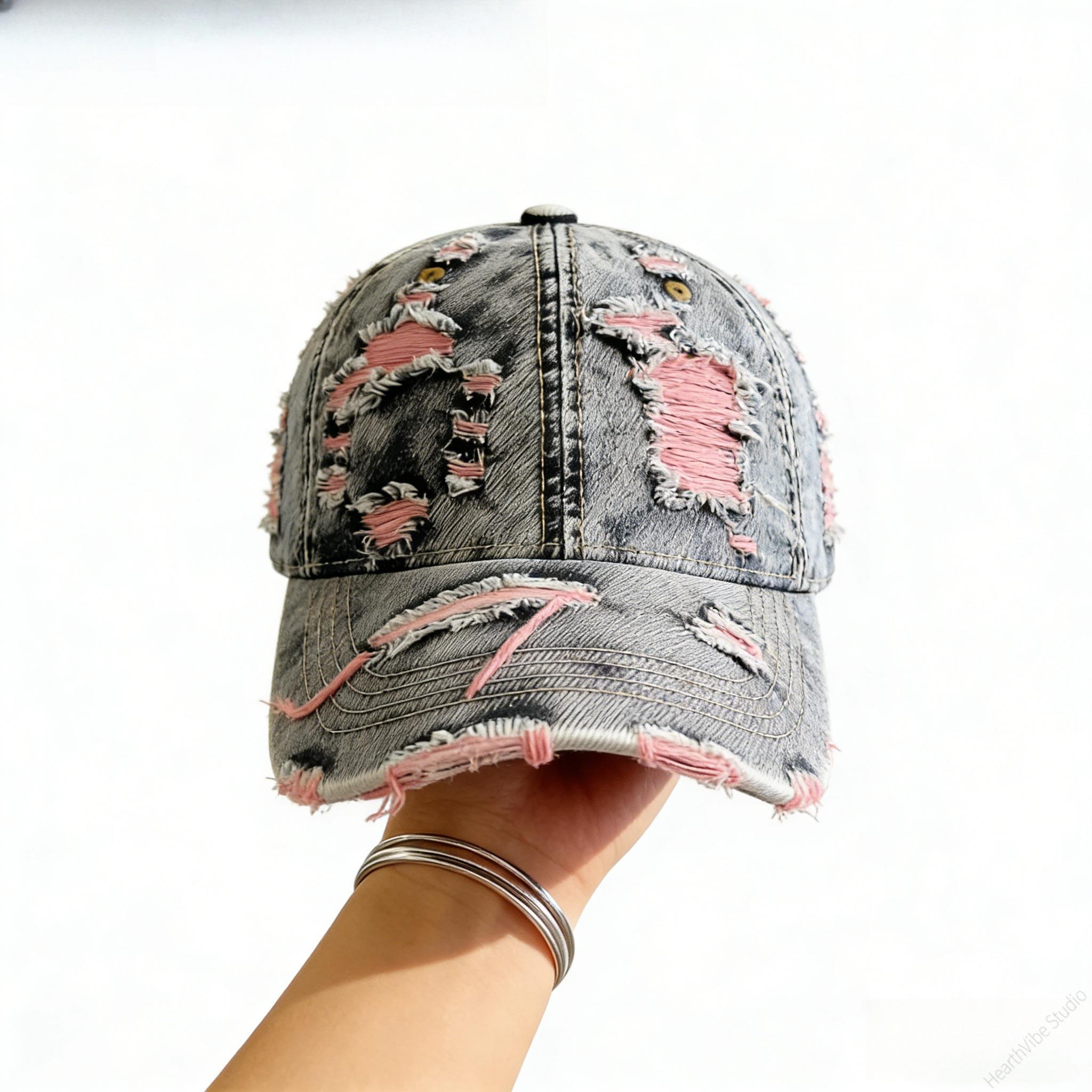 Retro Washed Ripped Denim Baseball Cap – Men’s Outdoor Sun Protection Essential, Trendy Casual Hat for Daily Commute & Hiking Trips