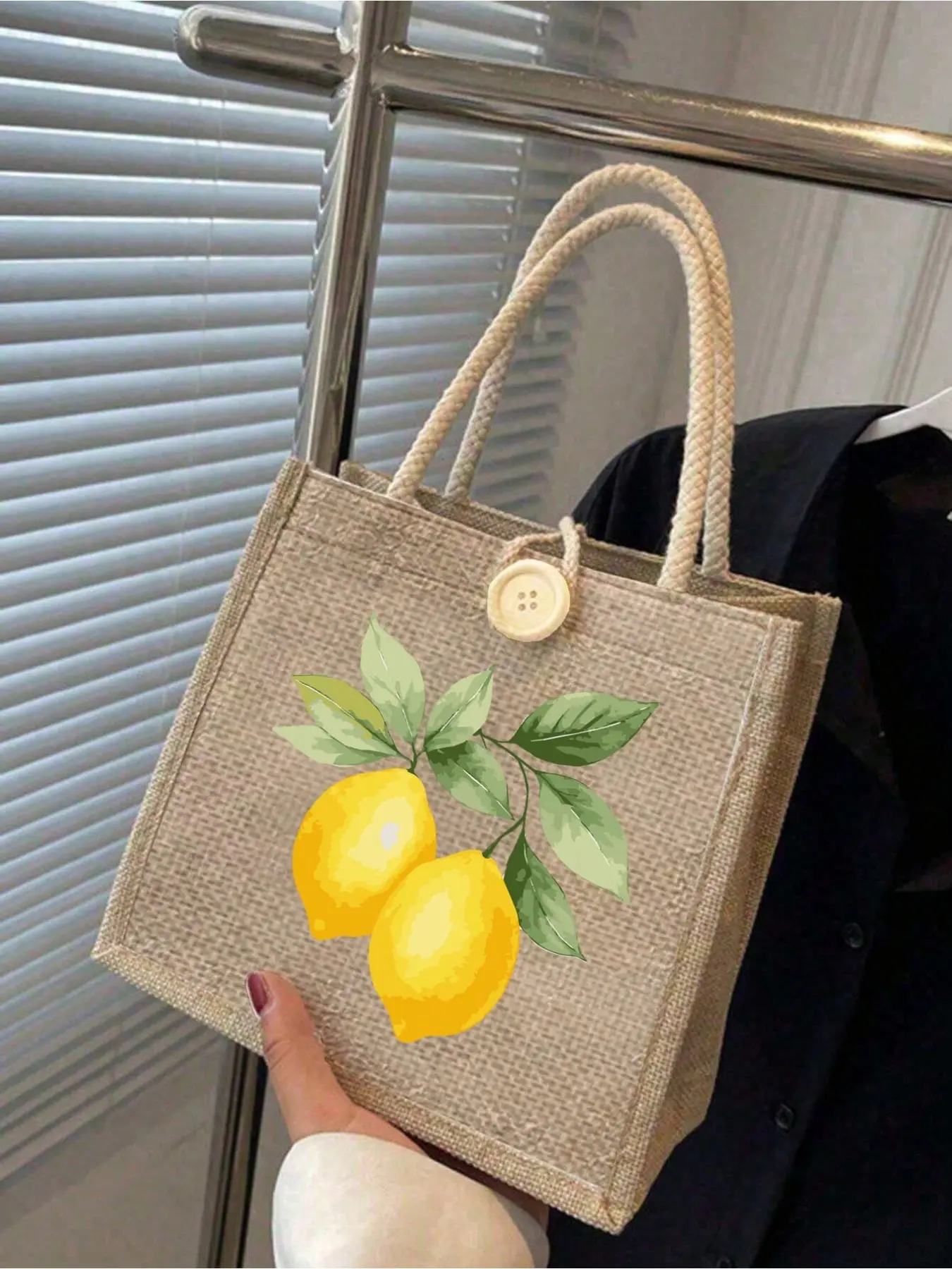 Large Capacity Lemon Pattern Handbag, Reusable Dual Handle Shoulder Bag, Casual Crossbody Bag, Perfect for Commute, School, Shopping