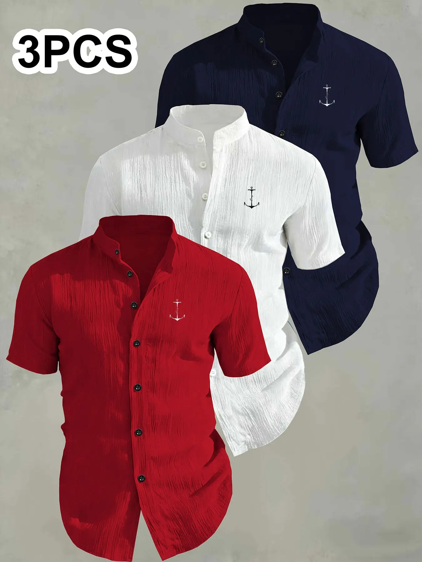 Men's Summer Short Sleeve Collared Shirts, Classic Chest Print Design, Lightweight Breathable Button-Up, Casual Beach Pool Wear, Ideal for Swimming and Leisure
