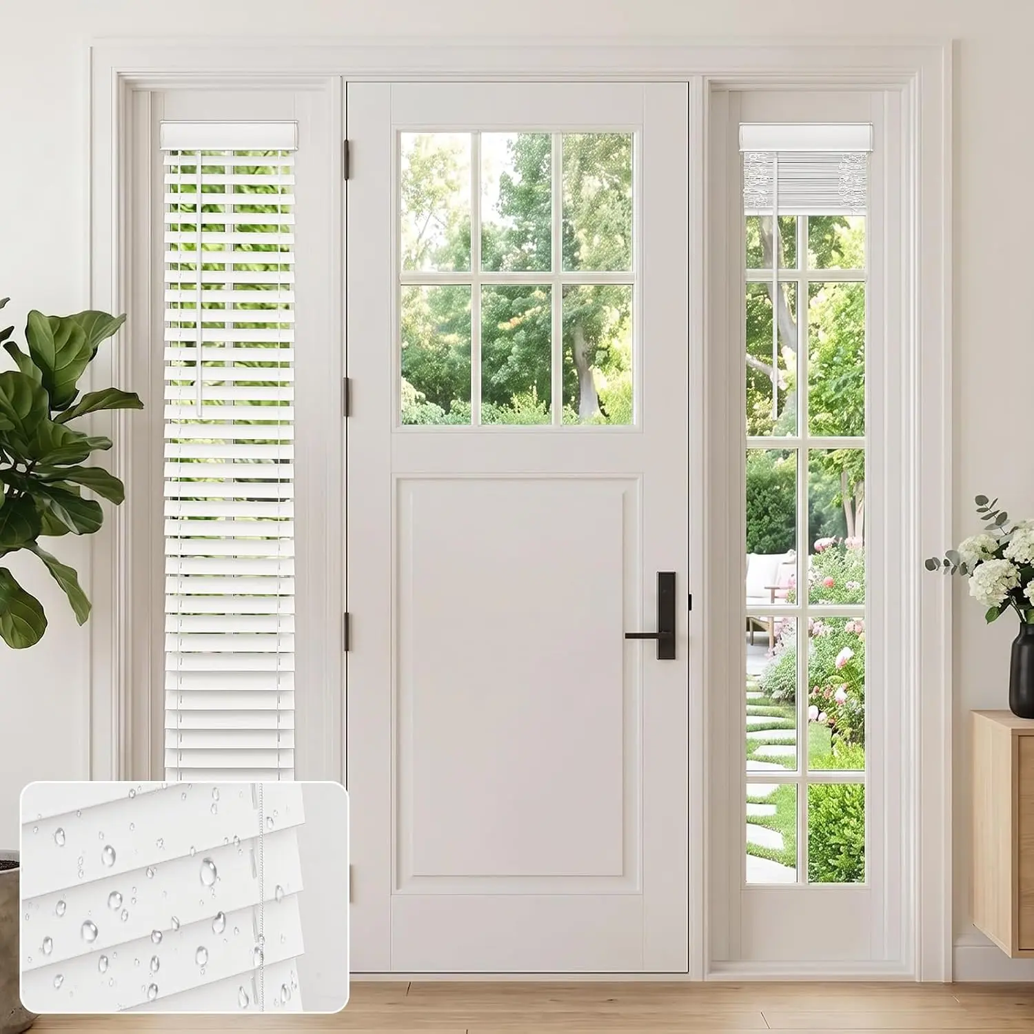 Cordless Sidelight Door Blinds 9"x 72" Horizontal Window Mini Blinds | Faux  White Adjustable Tilt Wand Smooth, , Room Darkening  for Sidelights & Front Door Entries 1 Pack