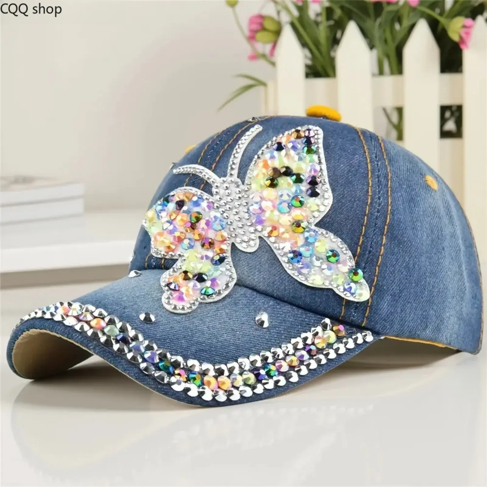Unisex Sparkling Diamond Baseball Cap with Grass Butterfly Stickers - Comfortable, Windproof, Sun-Protective Hat for Outdoor Travel, Truck Drivers,summerwins