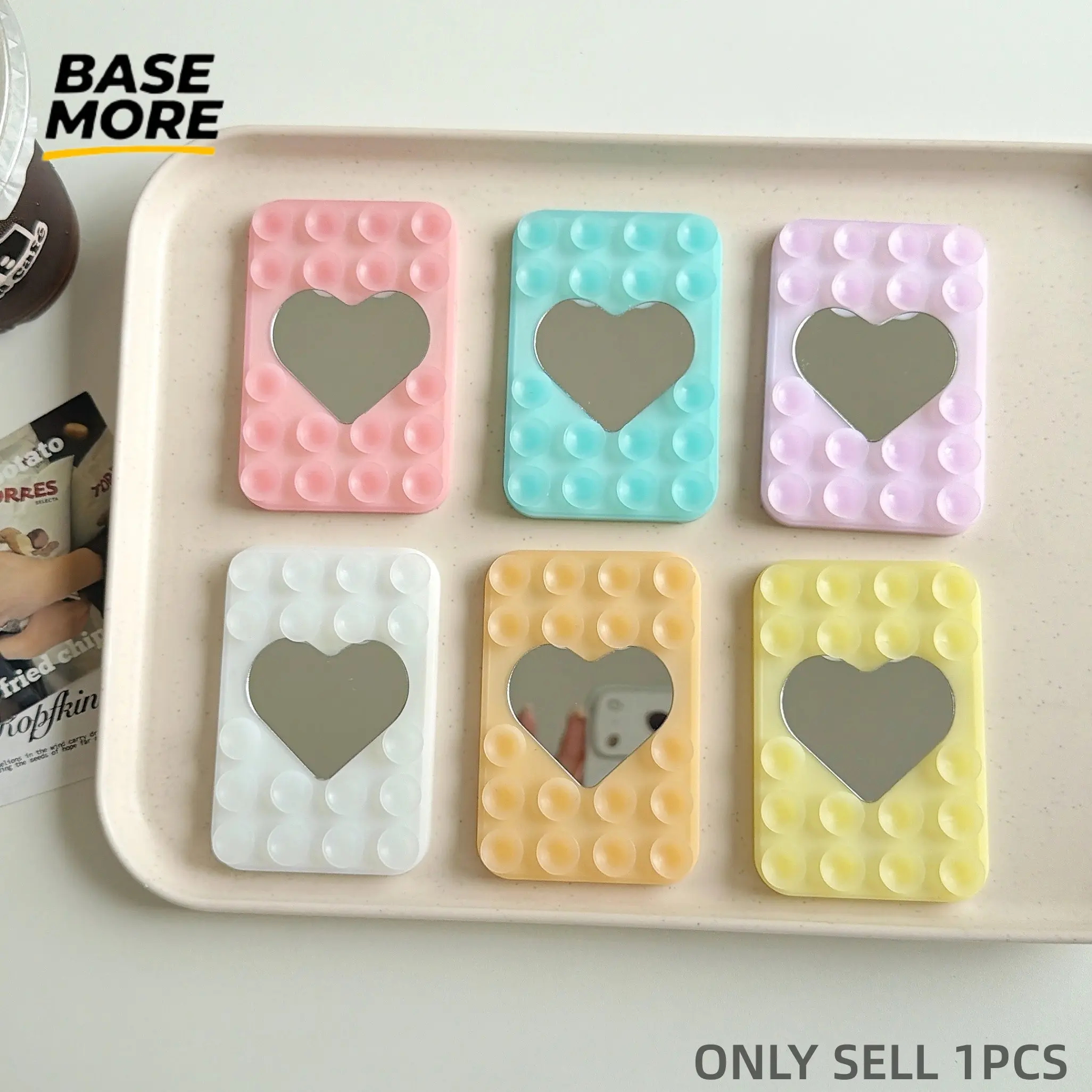 Silicone Heart Suction Phone Mount Stand, Mirror Design, Strong Adhesion, High Suction, Hands-Free Selfie & Video Shooting, Multiple Colors Available