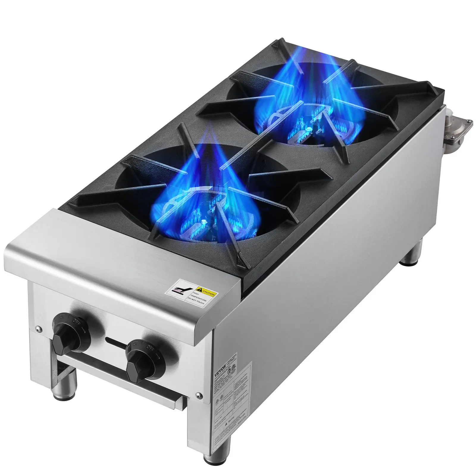 Commercial Gas Stove with 2 Burners, Propane and Natural Gas Countertop Cooking Stove Range, Stainless Steel Gas Hot Plate, Commercial Cooking Equipment for Restaurant, 56, 000 BTU