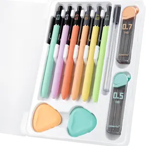 Smooth Mechanical Pencil Set with Erasers, 6PCS Pastel Mechanical Pencils 0.5 & 0.7mm with 4 Tube HB Lead Refill, 2PCS Erasers and 10PCS Eraser Refills for School Supplies Writing (0.5mm+0.7mm)