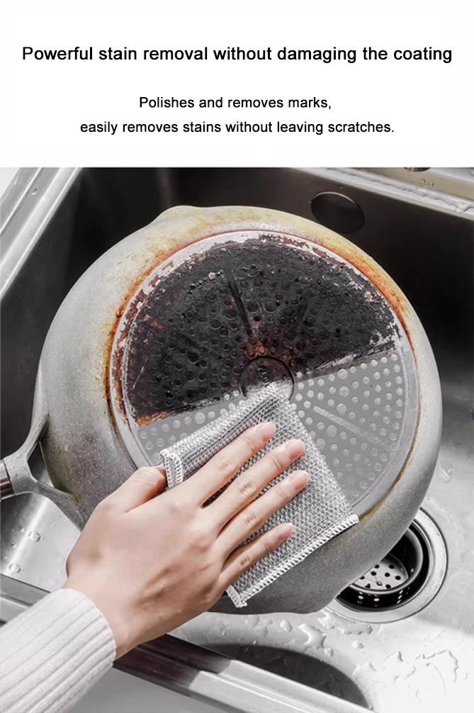 12 Counts Dishwashing Rags，Multipurpose Non-Scratch Wire Dishcloths for Wet and Dry Use, Reusable Wire Cleaning Cloths for Kitchen, Sinks, and Pans Silver Removable, Washable & More