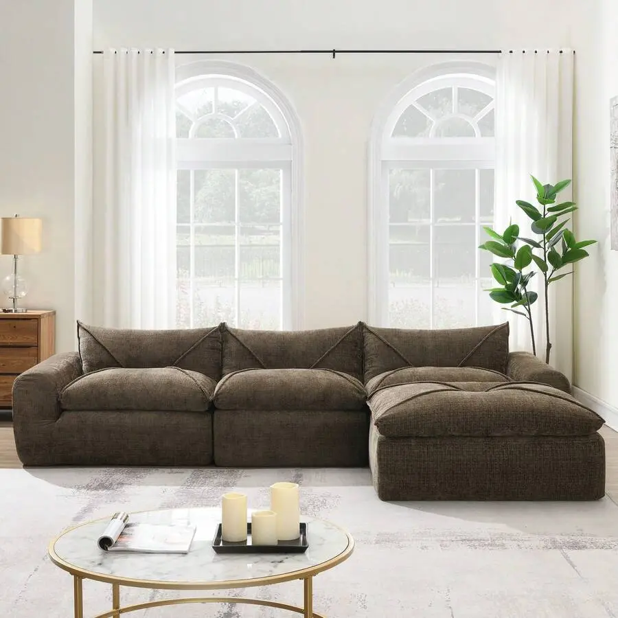 116" Comfy Compressed Sofa With Density Foam, No Assembly Required, Legless Design Without Frame, Integrated Backrest And Seat Cushion, Free Combination, Particle Chenille