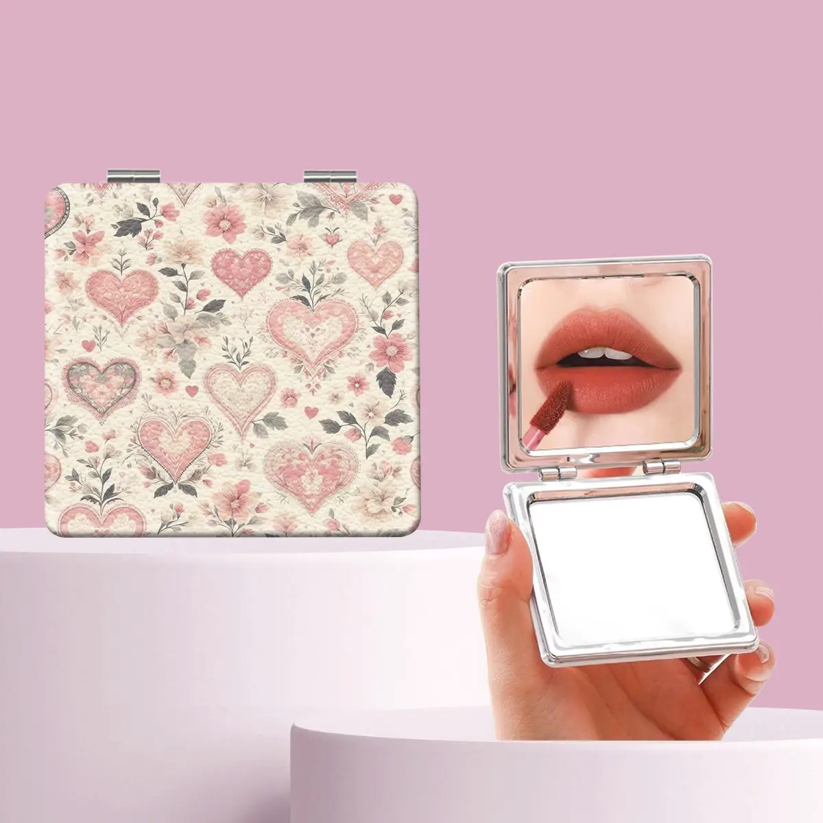 Style Heart Pattern Makeup Mirror, Foldable Mini Handheld Mirror, Perfect for All Occasions, Ideal Gift for Friends and Family