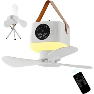 Portable Camping Fan with Lights,LED Hanging Ceiling Fan With Remote&Timer, 9.25" Wireless Rechargeable Tent Fan,4 Speeds&Brightness for Canopy, Beach, RV, Car, Camper,Outdoor,Indoor