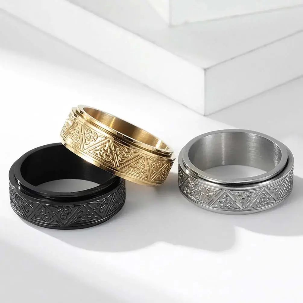 Celtic triangle knot rotating titanium steel ring ladies daily wear gift