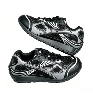 2026 new Black-Silver Contrast Mesh Running Sneakers | Breathable Cutout Upper, Rugged Slip-Resistant Outsole Retro Unisex Athletic Shoes