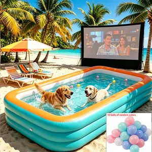 Durable Inflatable Pool, 3m Foldable PVC Swim Pool with 10 Random Color Balls, Perfect for Outdoor Relaxation and Summer Parties