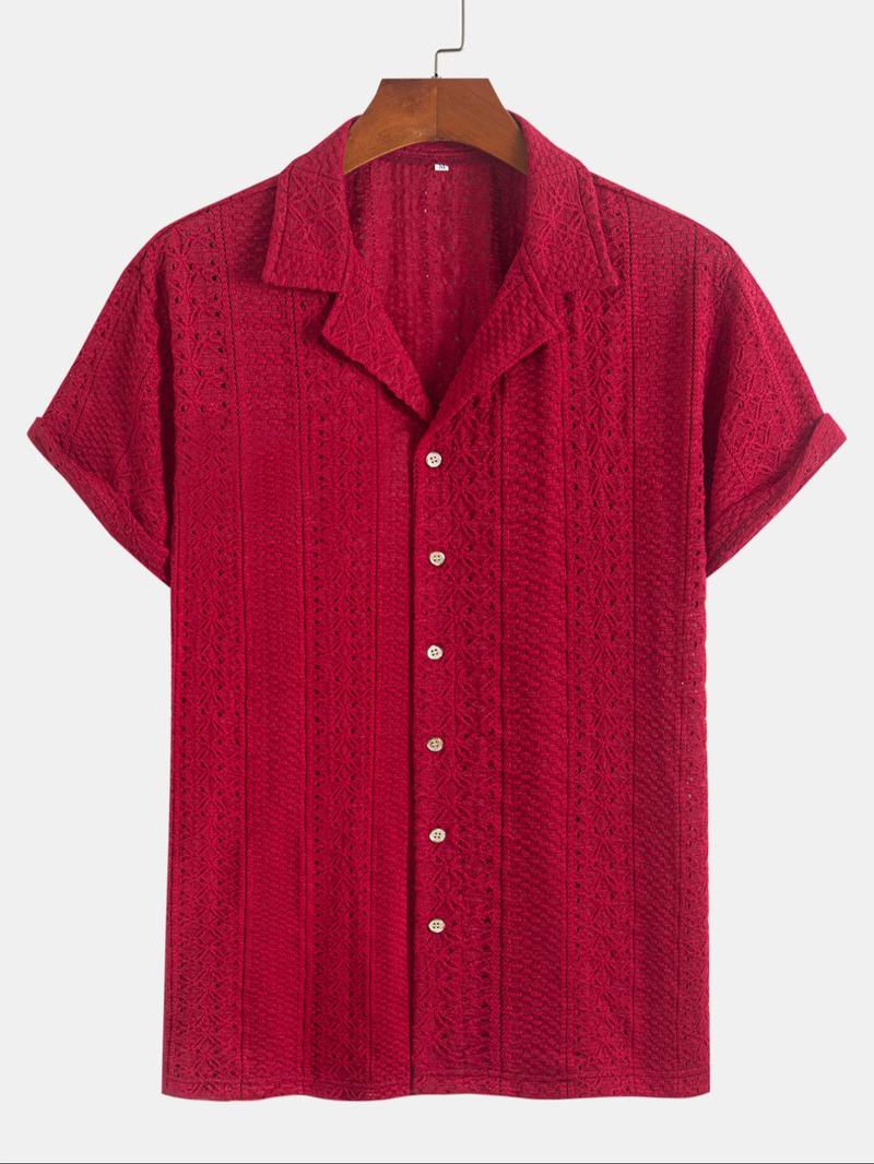 Men's Geometric Jacquard Short Sleeve Casual Party Shirt, Loose Casual Comfy Breathable Top for Summer, Men's Clothes for Daily Wear, Tropical