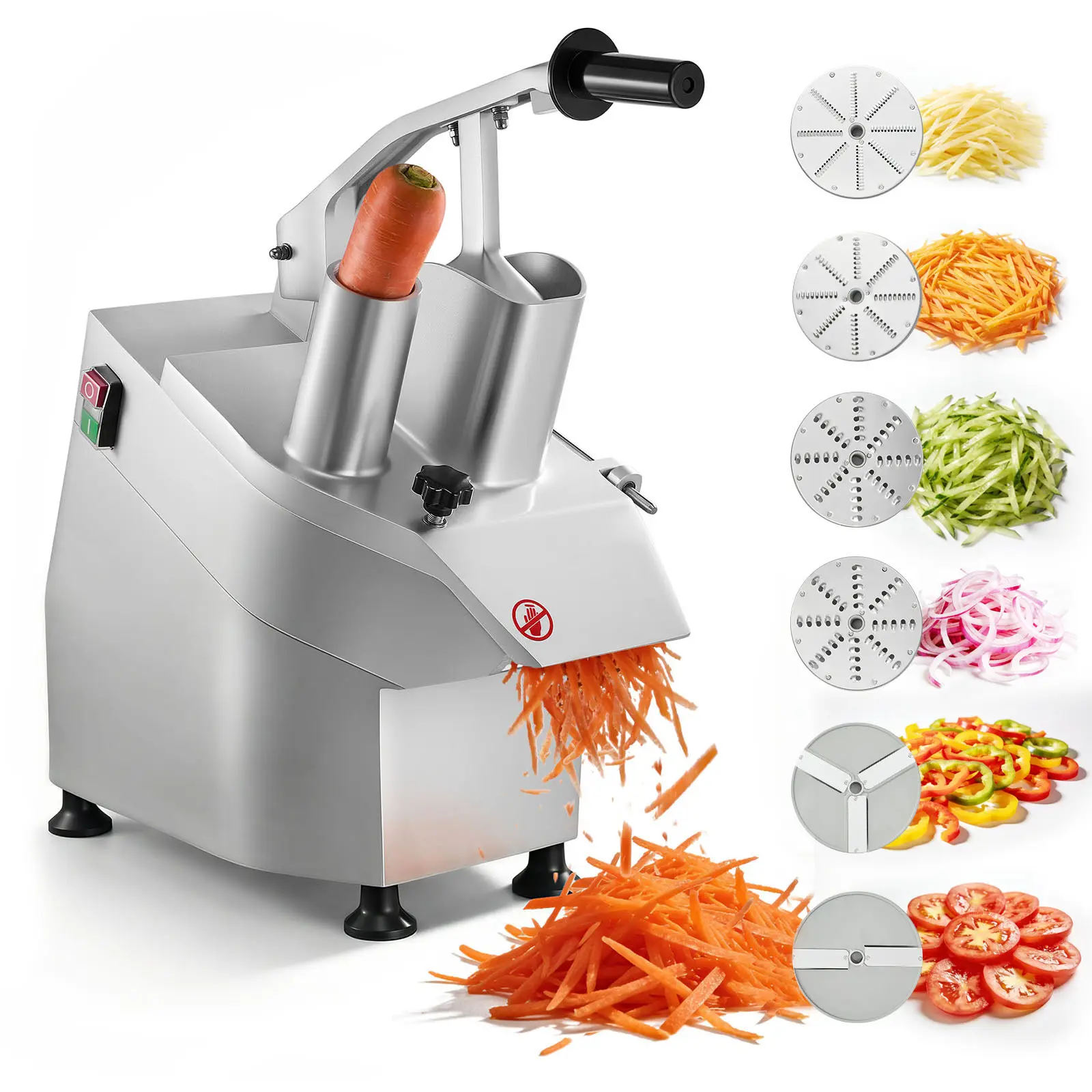 110V Commercial Food Processor 2 Feeding Holes, 550W Electric Vegetable Slicer 1600 RPM, Stainless Steel Vegetable Processor Detachable 6-blades, 3mm/4mm/7mm Shred, 2mm/4mm Slice