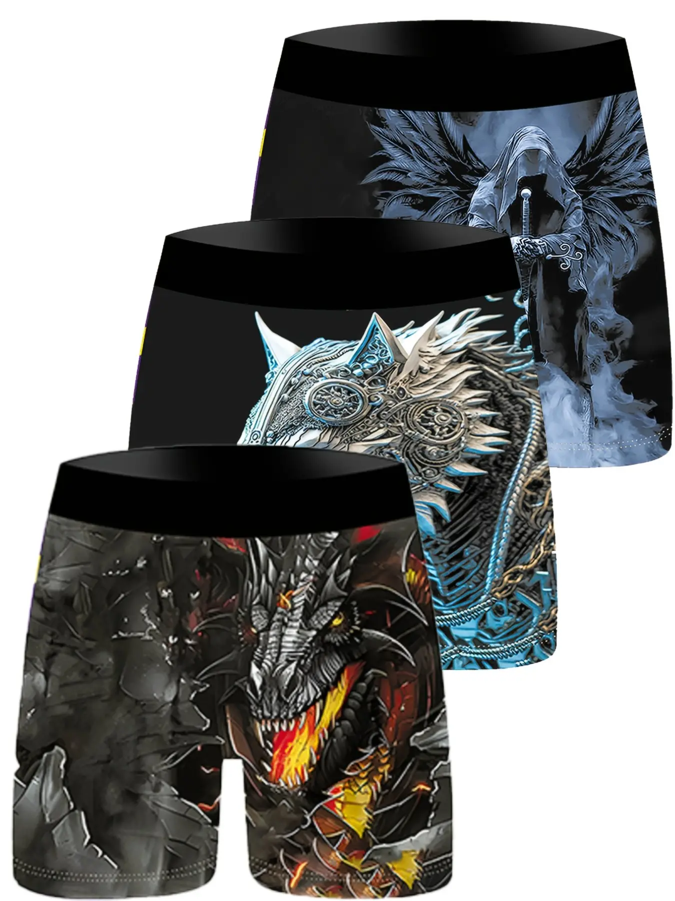 3-Pack Anime Cartoon Digital Print Men's Ice Silk Boxers, Comfortable Breathable Fitted Trunks, Quick-Dry Fabric, Daily Wear