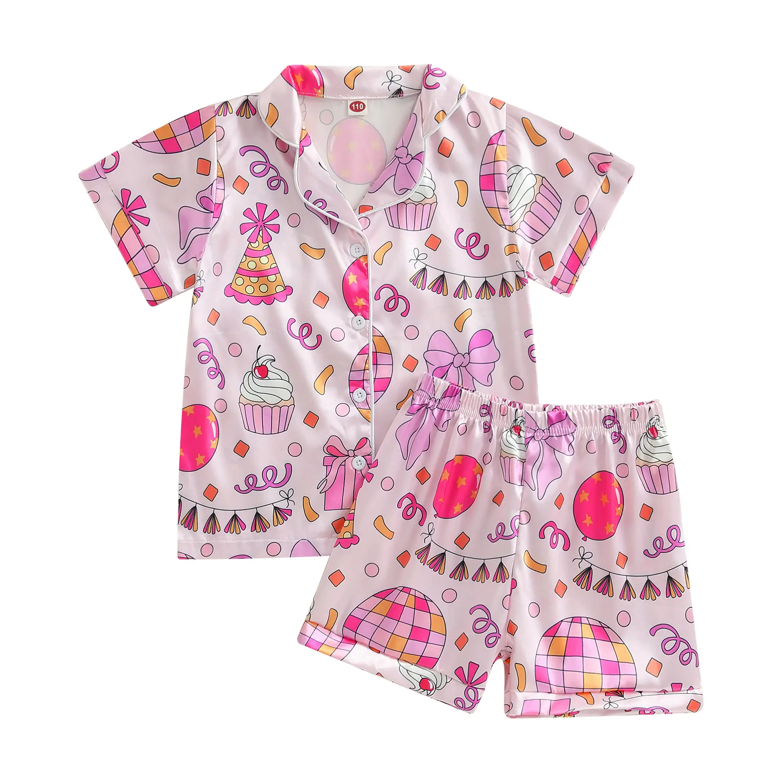 Birthday Girl Pajamas Silk Stain Pjs Shirt Tops+Shorts 2Piece Set Birthday Toddler Kids Little Girl Nightgown Gift