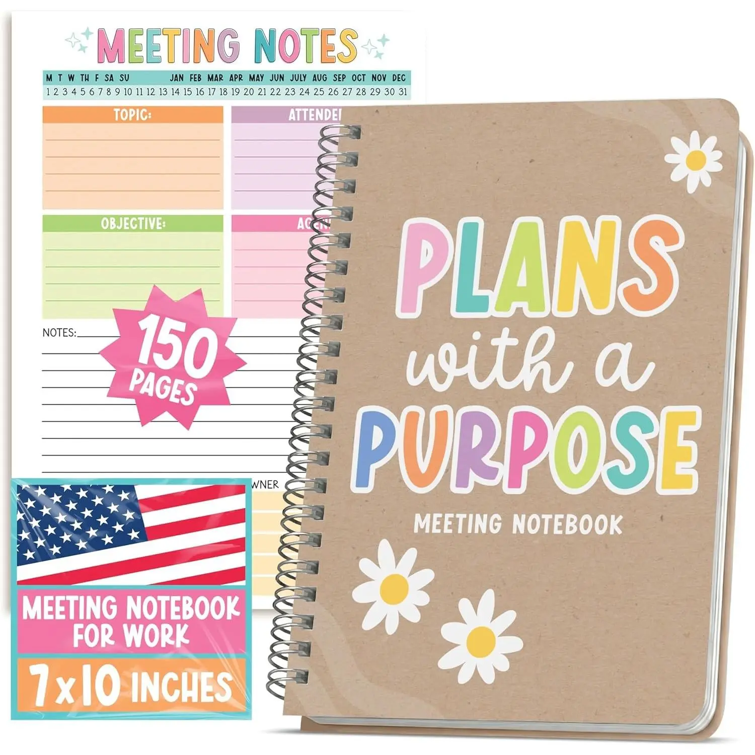 Meeting Notebook For Work Organization - Work Meeting Notebook for Women, Notebooks for Note Taking, Project Planning Notebooks, Note Books for Workers, Business Organizer Planner