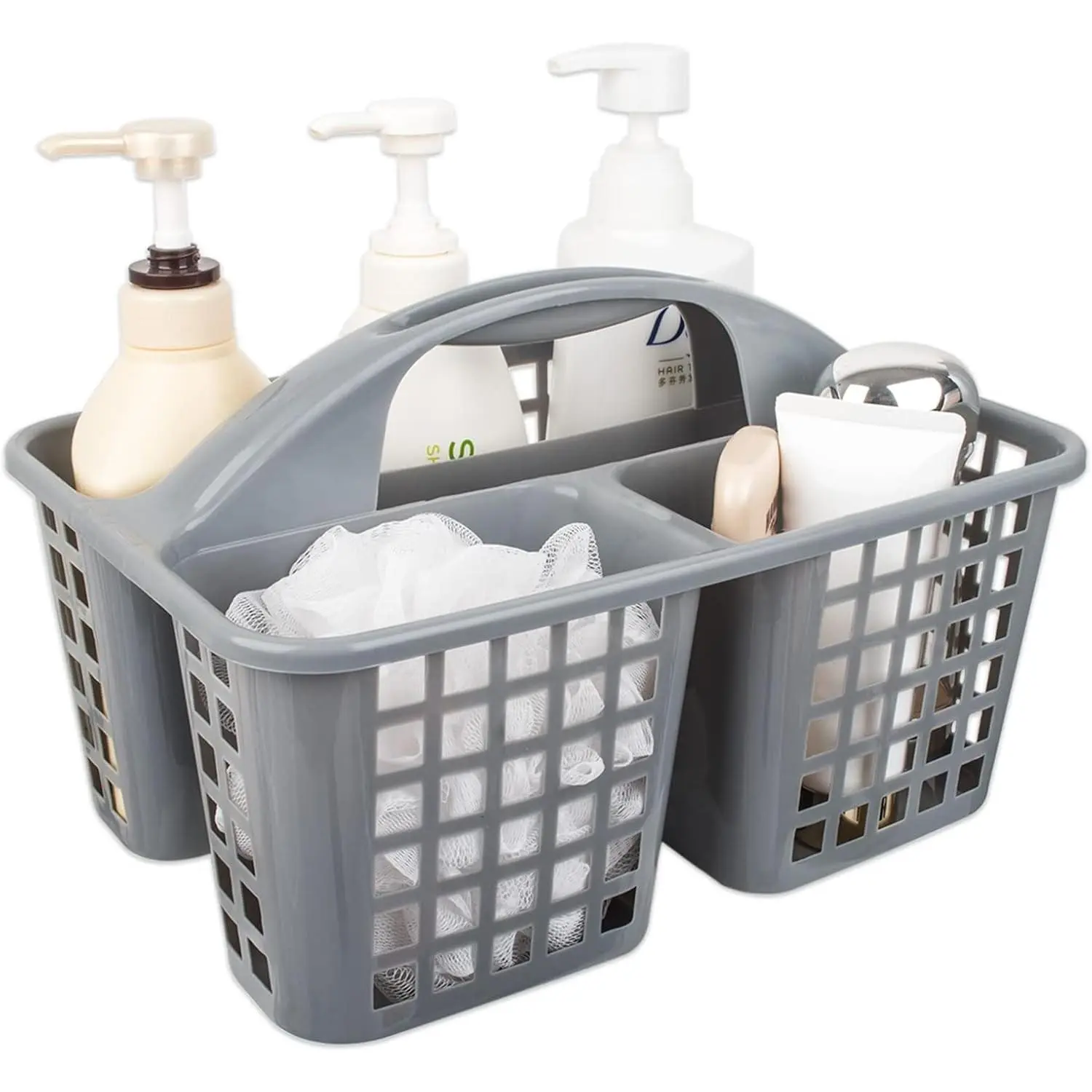 Grey Portable Compartmentalized Plastic Shower Caddy Basket with Handle - Multi-Purpose Cleaning Supplies & Laundry Organizer, Ideal Gift for Bathroom, College Dorm Use, Smooth