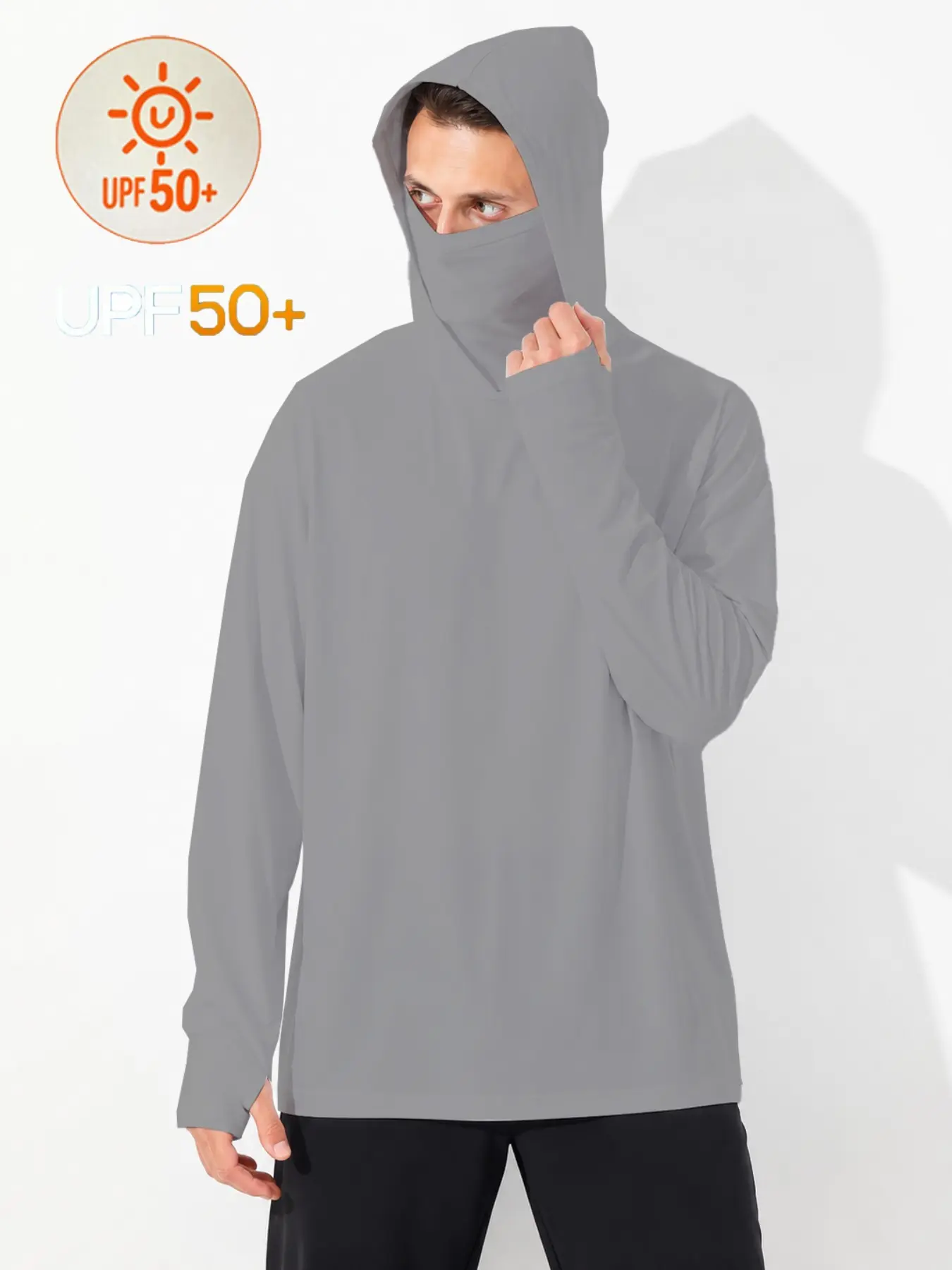 Men's Upf50+ Ice Silk Hooded Sunsuit, Outdoor Fishing UV Protection Long Sleeve Top, Slim-Fitting Casual All-Season Clothing