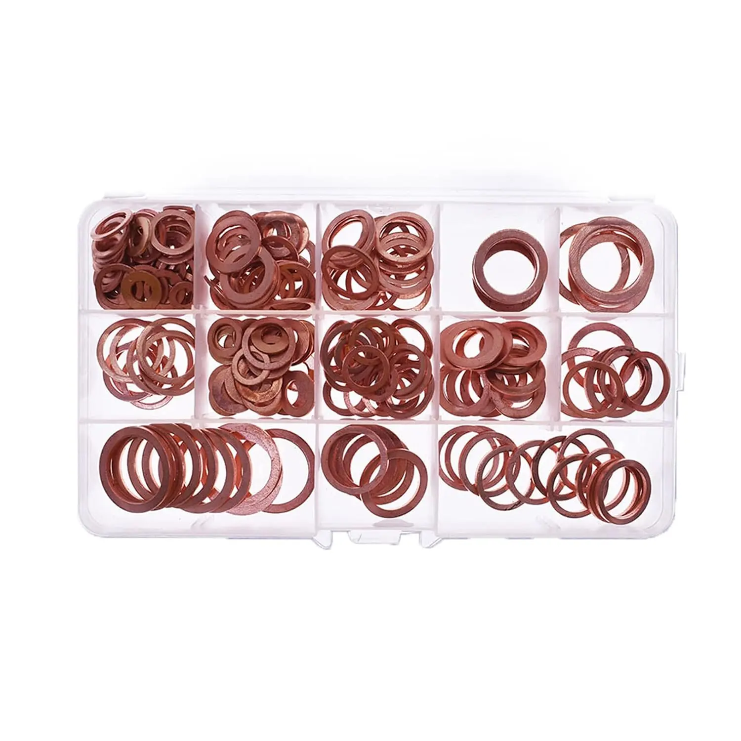 Solid Copper Flat Washers, 280-Count, 12 SAE Sizes, Fit for Industrial Users and Electrical Appliances