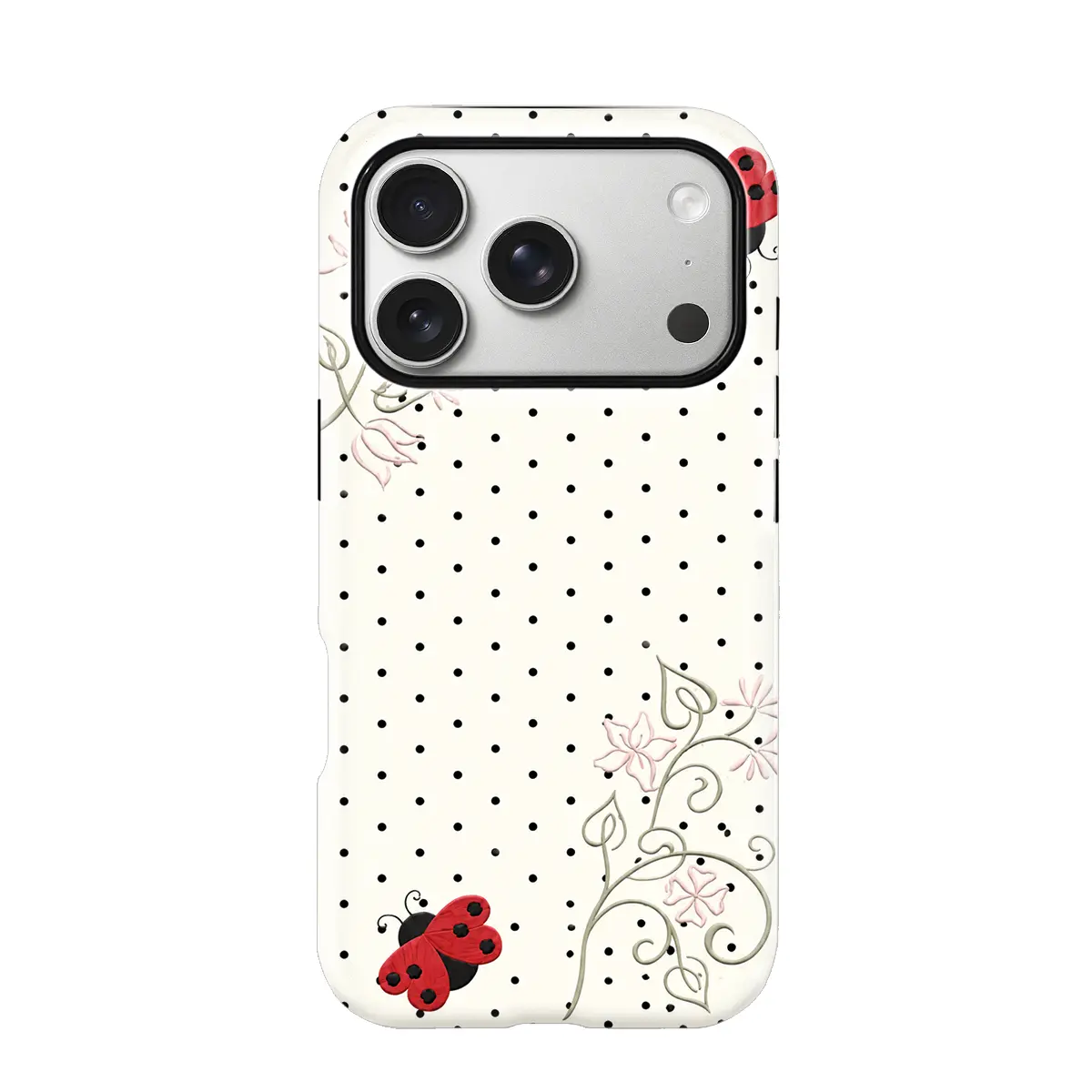 Polka Dot Ladybug Floral 2-in-1 Shockproof Phone Case, Anti-Drop Cover, Shockproof Protective Covers, Daily Outfit Accessory & Holiday Gift For Besties, Compatible with iPhone 17 Pro Max / 17 Pro / 16 Pro Max / 15 Plus / 14 / 13, Must-Have!