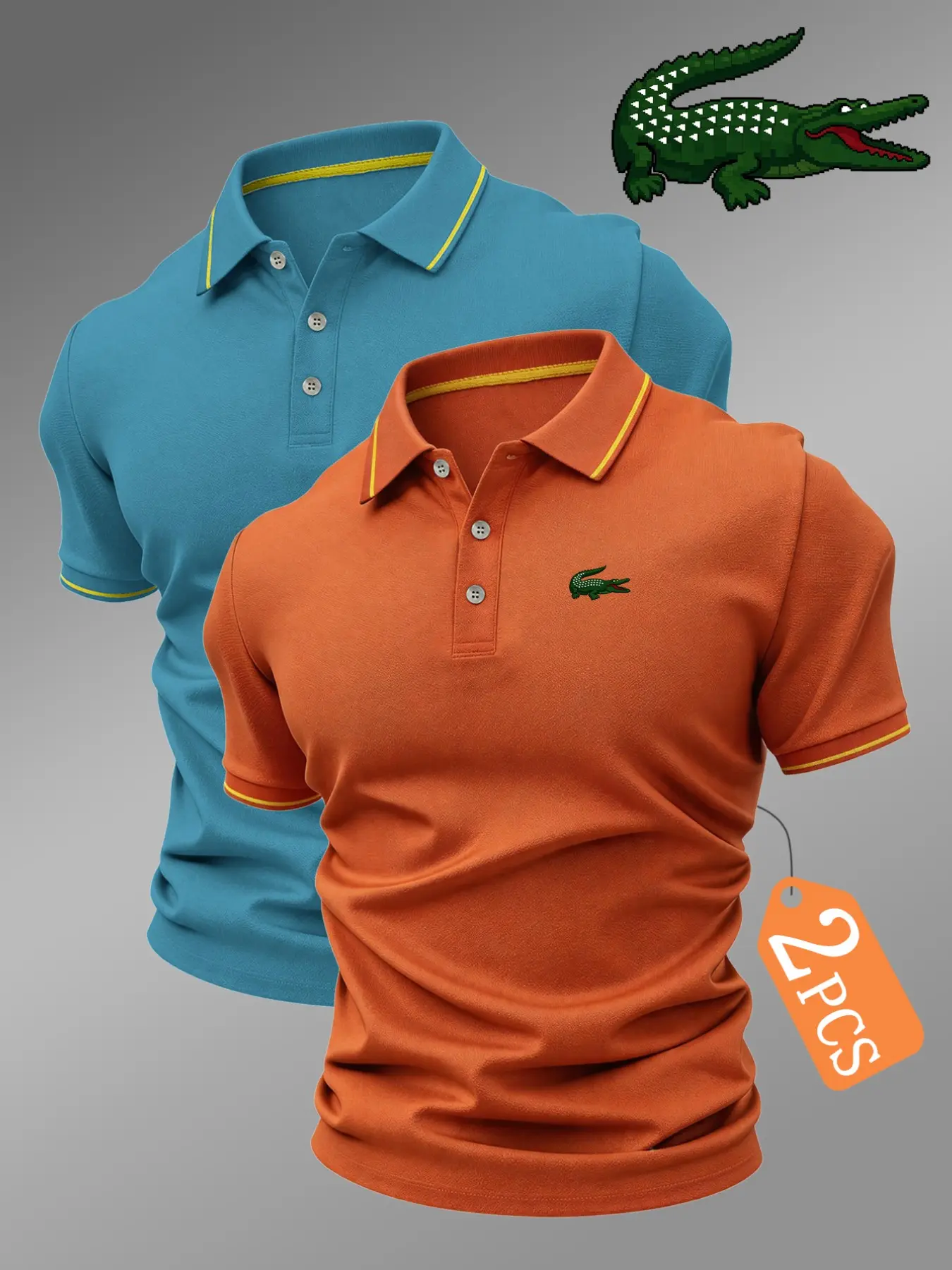 Men's Golf Polo Shirt Set, Crocodile Pattern Print, Fitted Collared Design, Breathable & Comfortable, All-Season Wear, High-Quality