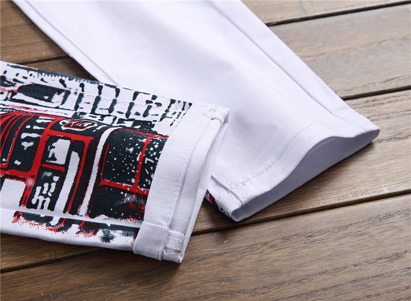 Street style design, light luxury couple jeans, elastic casual pants, printed straight leg pants, street fashion