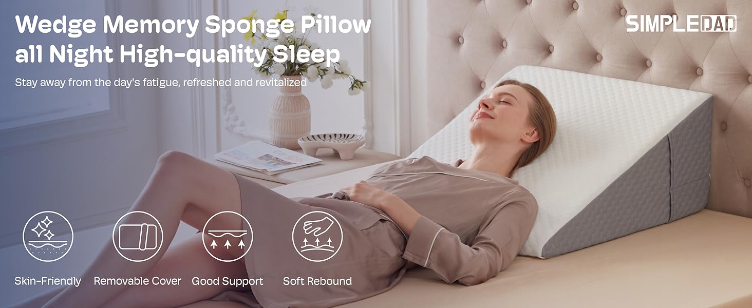 Wedge Pillow, Wedge Pillow for Acid Reflux, Back Pain Relief, Cooling Top, Bed Wedge Pillows for Headboard, Sleeping, Snoring, Back, After Surgery.