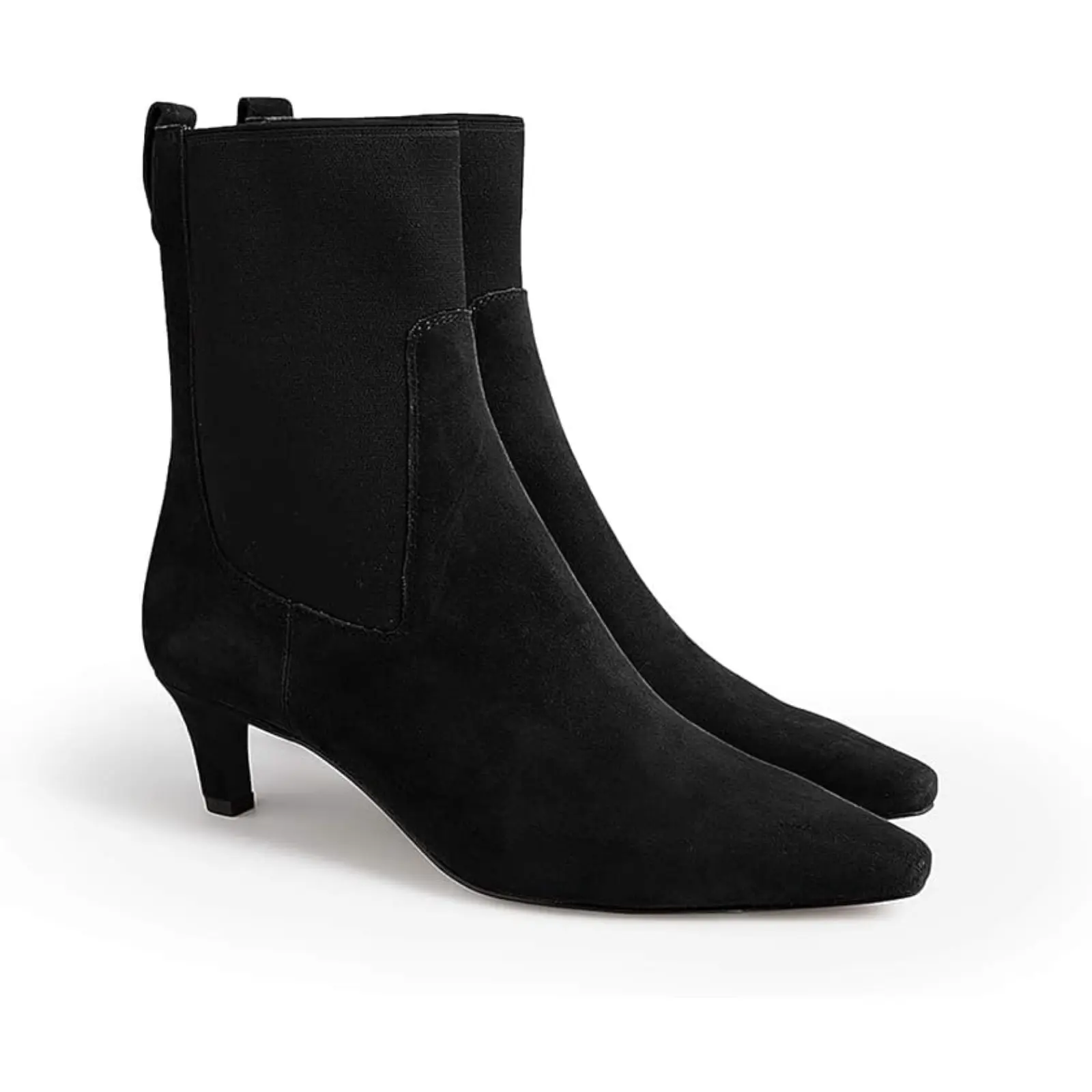 Coutgo Women's Ankle Boots - Low Kitten Heel, Pointed Toe, Slip-On Elastic Leather Footwear, Plain Rubber Sole All-Seasons Dressy Fall Winter Booties